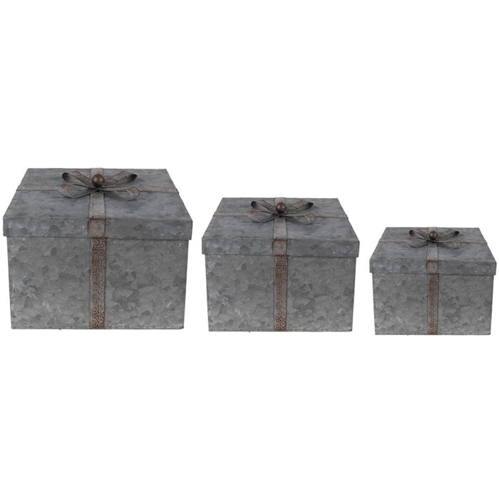 Clayre & Eef 6Y4891 Cajas de almacenaje 24x24x18 - 20x20x15 - 16x16x12 cm Gris