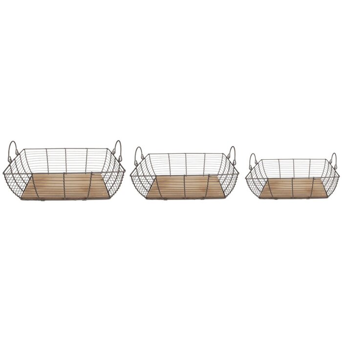 Clayre & Eef 6Y5250 Cestas 35x25x11 - 31x21x9 - 27x17x6 cm Gris - Marrón