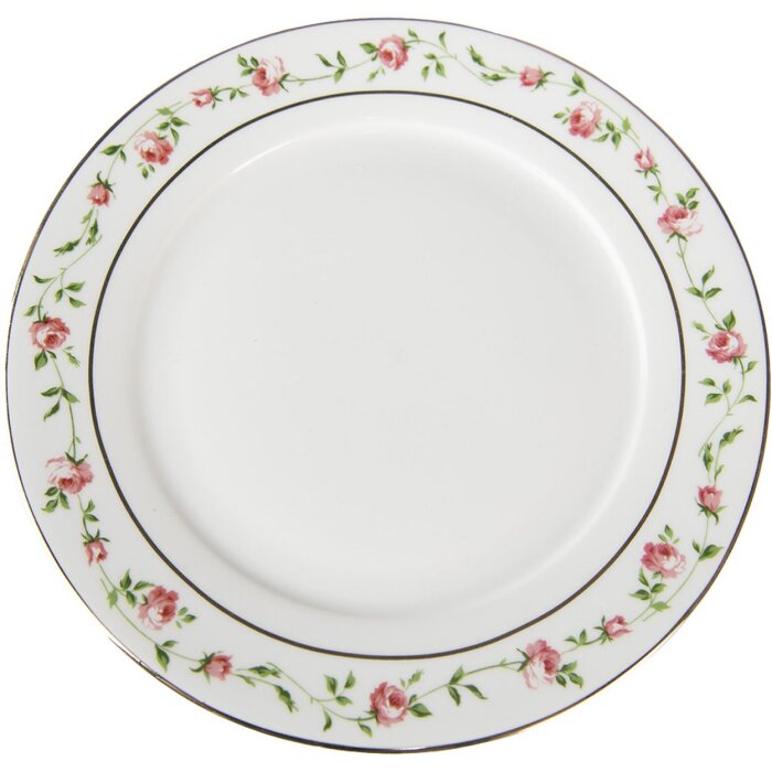 Clayre & Eef CURDP Plato Pequeño Ø 21x2 cm Plato de Desayuno Redondo Blanco - Rosa