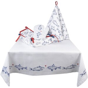 Clayre & Eef SSF05 Mantel 150x250 cm Blanco - Azul Rectángulo
