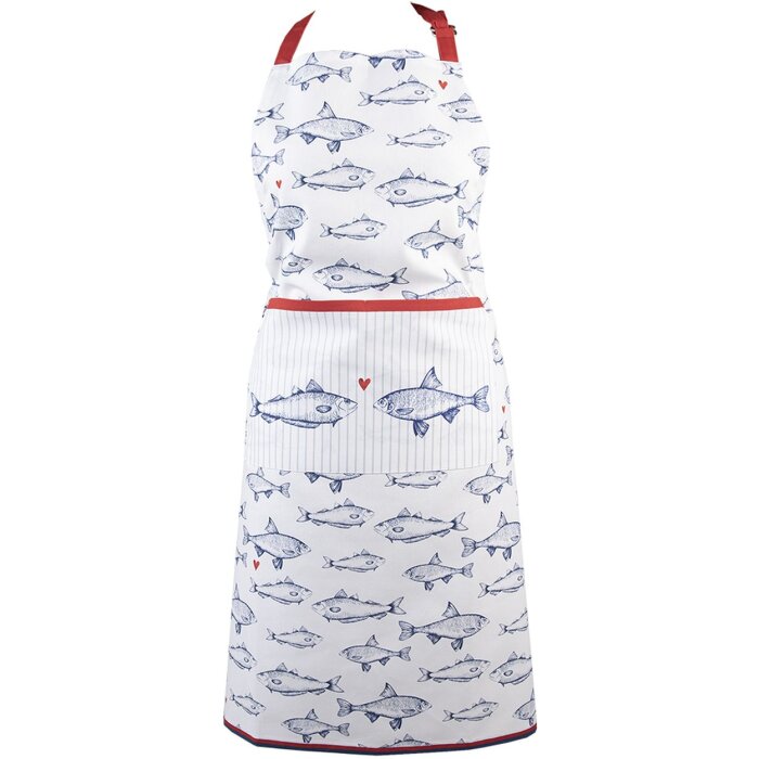 Clayre & Eef SSF41 Delantal 70x85 cm Blanco - Azul Delantal de cocina