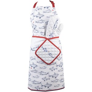 Clayre & Eef SSF44 Guante de horno 18x30 cm Blanco - Azul