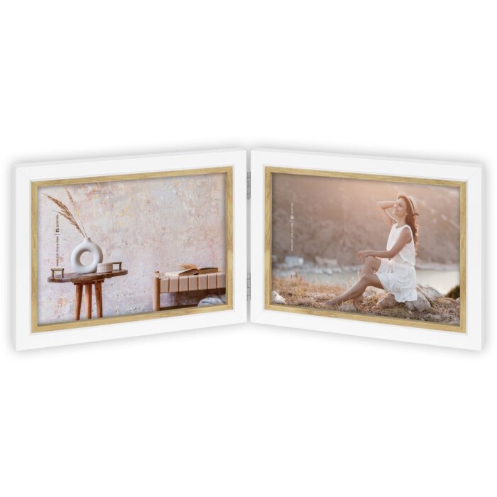 ZEP marco doble Ayas blanco 2 fotos 13x18 cm marco de madera 41x15,5 cm formato apaisado