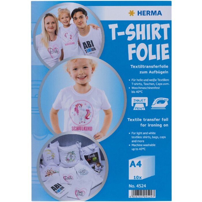 HERMA 4524 Película de transferencia para camisetas A4 para textiles claros 10 hojas