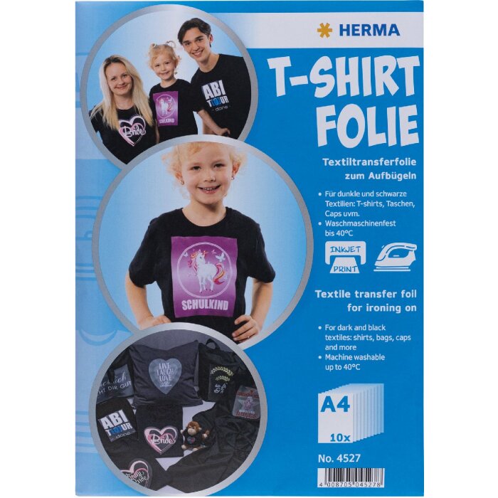 HERMA 4527 Película de transferencia para camisetas A4 oscuro textil imprimible 10 hojas