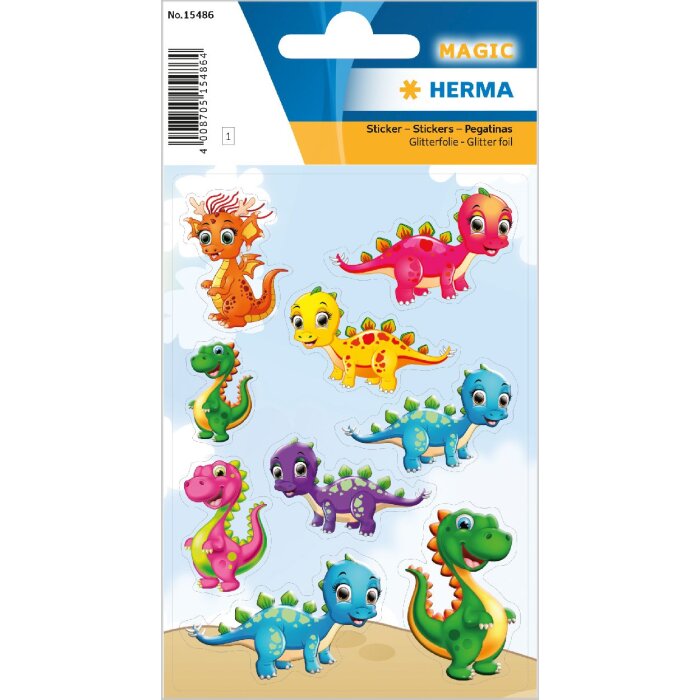 HERMA 15486 Pegatina Mágica Pequeños Dinos Juego de láminas de purpurina
