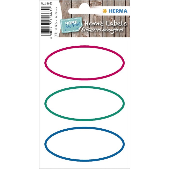 HERMA 15663 Etiquetas HOGAR óvalo tricolor 76x35 mm 18 piezas