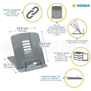 HERMA 19972 Atril de lectura negro 5 niveles regulable antideslizante