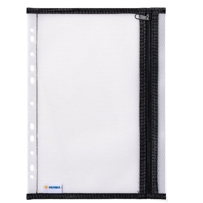 HERMA 20030 Bolsillo para carpeta A4 negro con cremallera Europerforación 32x23cm