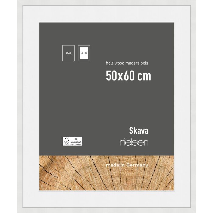 Marco de madera Nielsen Skava Blanco 50x60 cm con paspartú 40x50 cm
