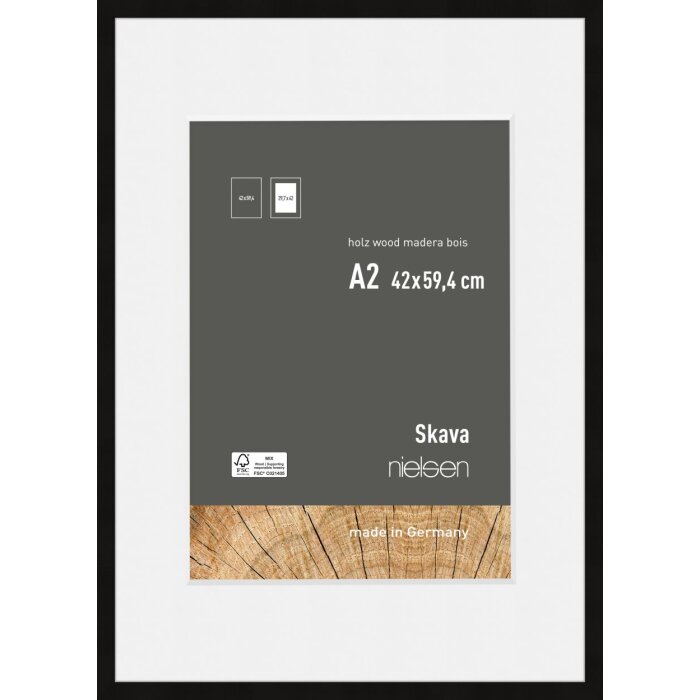 Marco de madera Nielsen Skava negro 42x59,4 cm con passepartout 29,7x42 cm