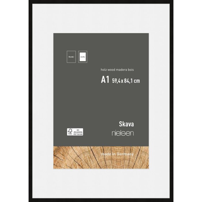 Marco de madera Nielsen Skava negro 59,4x84,1 cm con passepartout 42x59,4 cm