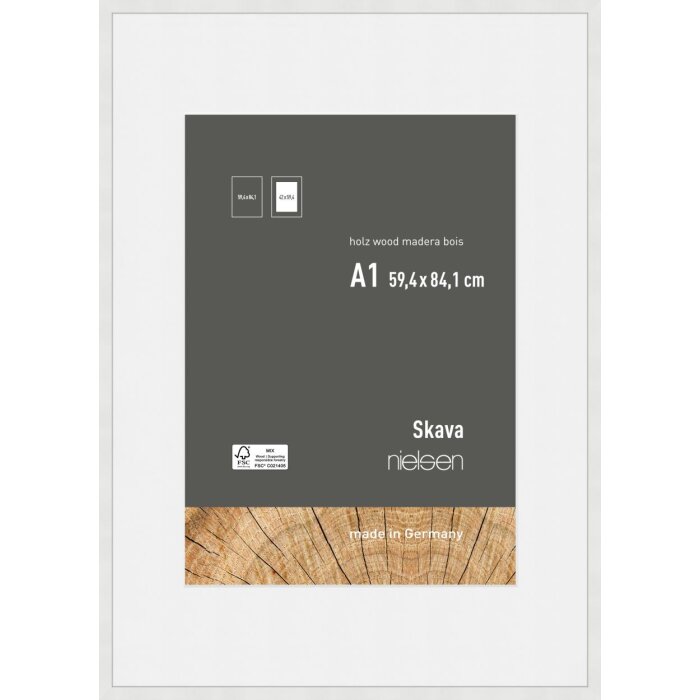 Marco de madera Nielsen Skava blanco 59,4x84,1 cm con passepartout 42x59,4 cm