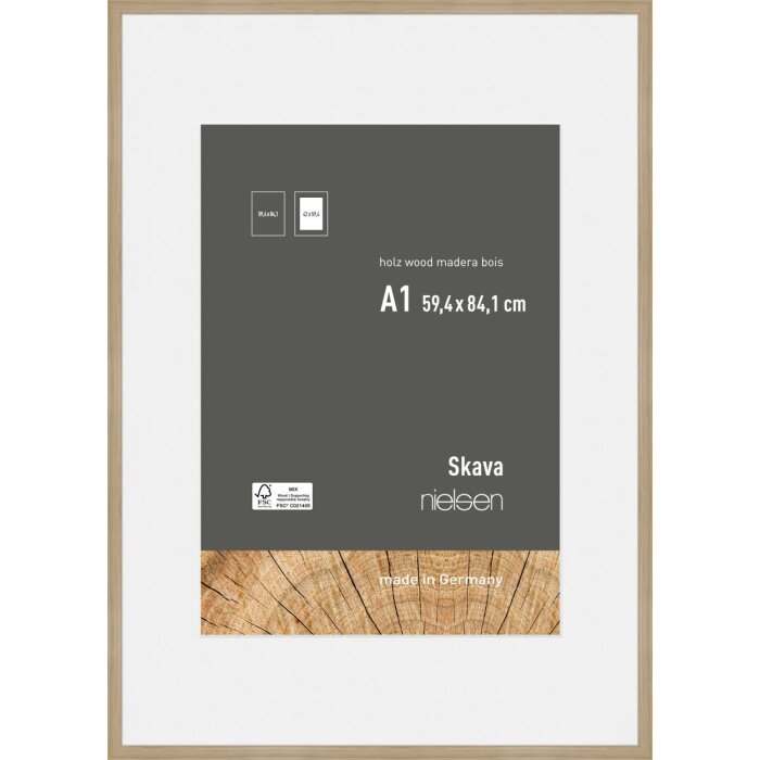 Nielsen Marco de madera Skava roble 59,4x84,1 cm con passepartout 42x59,4 cm
