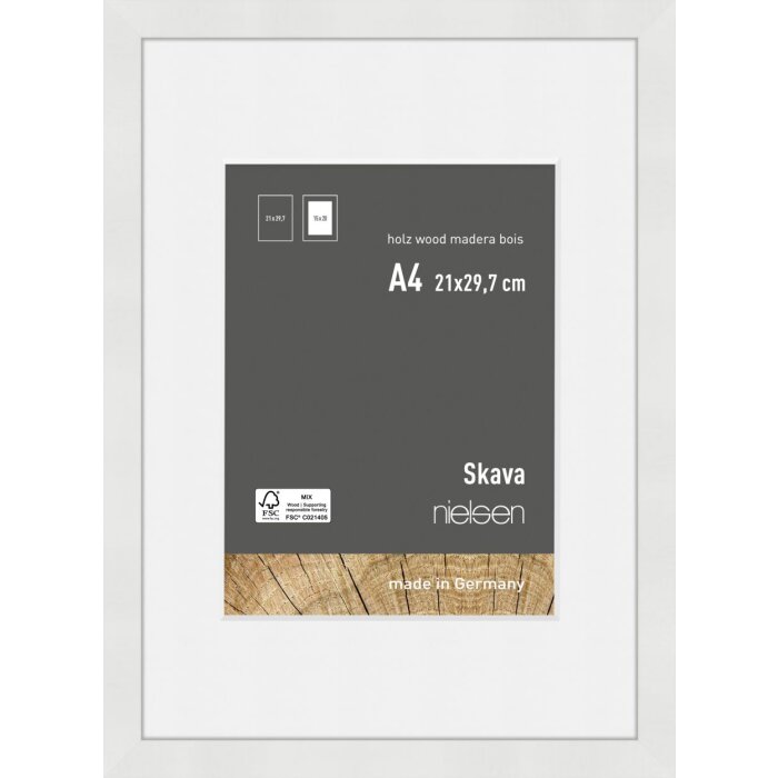 Marco de madera Nielsen Skava Blanco 21x29,7 cm con Passepartout 15x20 cm