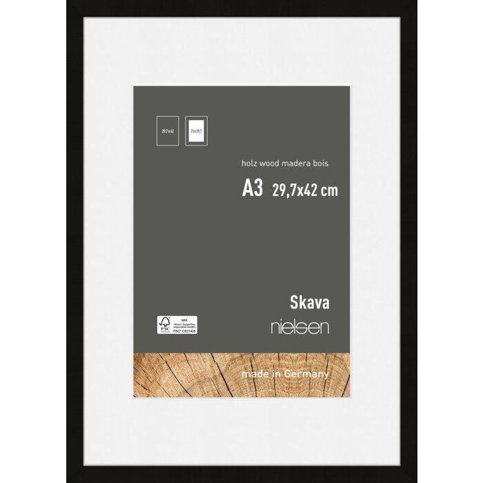 Marco de madera Nielsen Skava negro 29,x7x42 cm con passepartout 21x29,7 cm