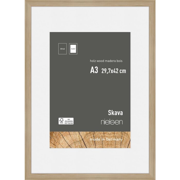 Nielsen Marco de madera Skava roble 29,x7x42 cm con passepartout 21x29,7 cm