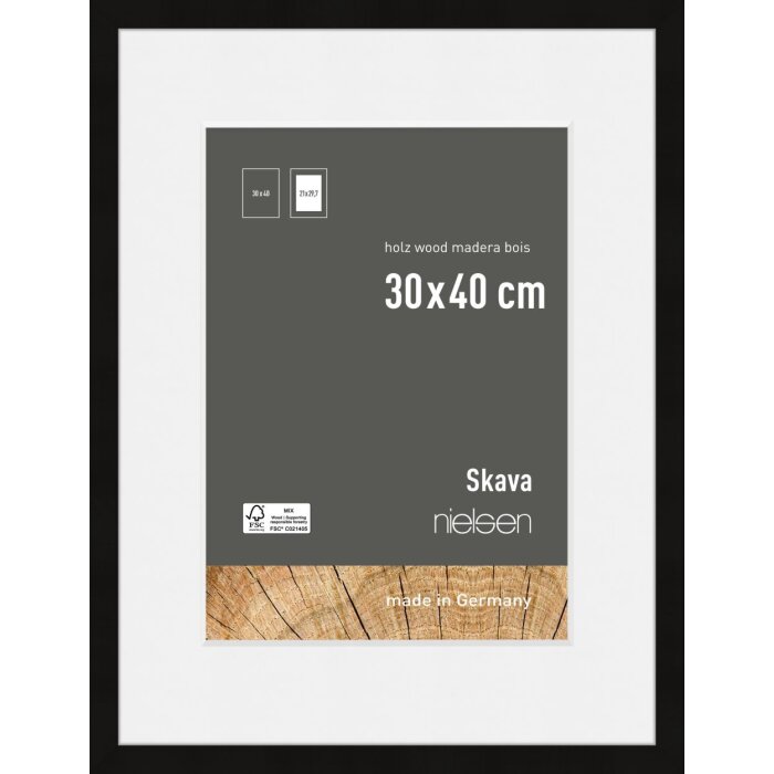 Marco de madera Nielsen Skava negro 30x40 cm con paspartú 21x29,7 cm
