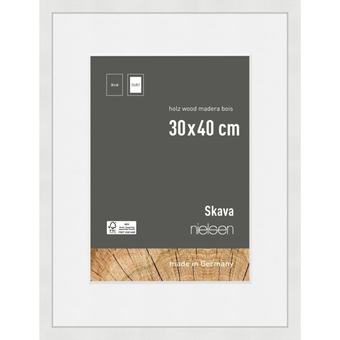 Marco de madera Nielsen Skava blanco 30x40 cm con paspartú 21x29,7 cm