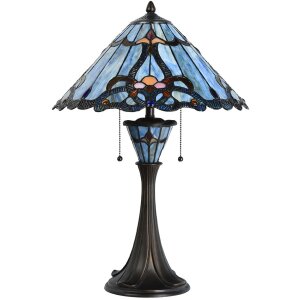 LumiLamp 5LL-6313 Lámpara de mesa Tiffany azul Ø 40x61 cm E27-máx 2x60W
