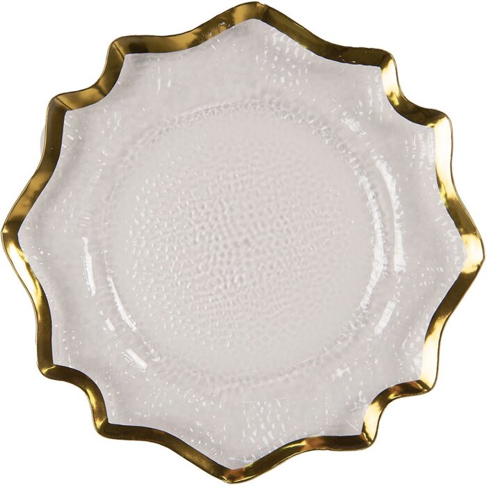 Clayre & Eef 65238GO Plato grande transparente, dorado Ø 33x1 cm