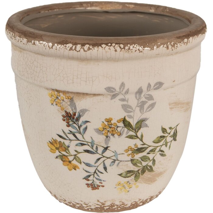 Clayre & Eef 6CE1607L Maceta para Interior Beige Amarillo Ø 18x17 cm