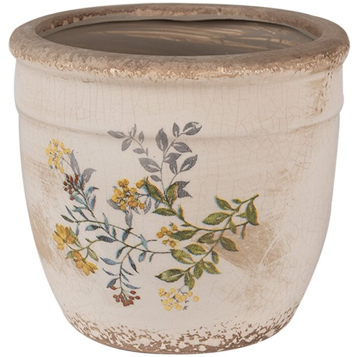Clayre & Eef 6CE1607M Maceta para Interior Beige Amarillo Ø 16x14 cm