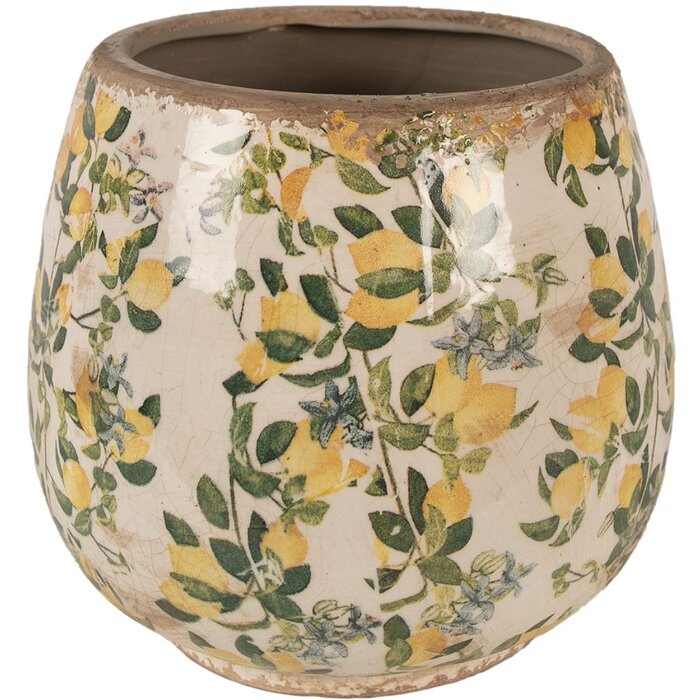 Clayre & Eef 6CE1608L Maceta para Interior Beige Amarillo Ø 18x17 cm