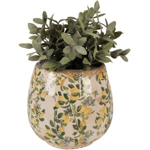 Clayre & Eef 6CE1608L Maceta para Interior Beige Amarillo Ø 18x17 cm