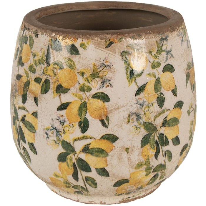 Clayre & Eef 6CE1608M Maceta para Interior Beige Amarillo Ø 15x15 cm