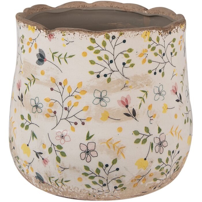 Clayre & Eef 6CE1610M Maceta Beige Amarillo Ø 18x16 cm Cerámica Estilo Campestre