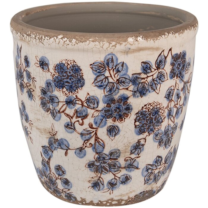 Clayre & Eef 6CE1619L Maceta para Interior Beige Azul Ø 17x16 cm