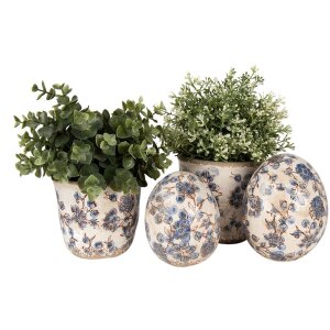 Clayre & Eef 6CE1619L Maceta para Interior Beige Azul Ø 17x16 cm