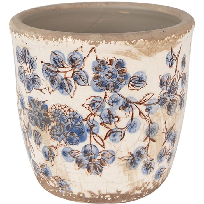 Clayre & Eef 6CE1619XS Maceta para Interior Beige Azul Ø 11x10 cm