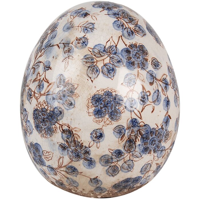 Clayre & Eef 6CE1620S Huevo Decorativo Beige Azul Ø 9x12 cm Cerámica Estilo Campestre