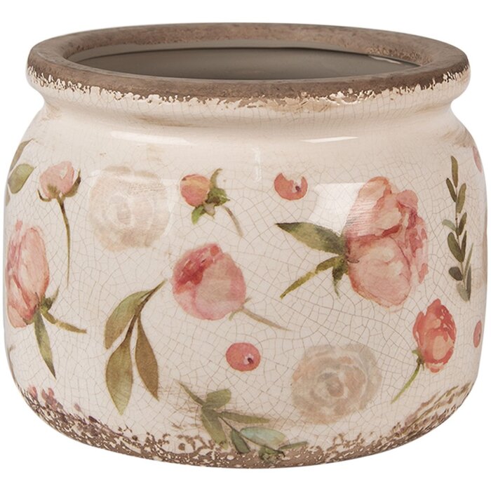 Clayre & Eef 6CE1625L Maceta para Interior Beige Rosa Ø 20x15 cm