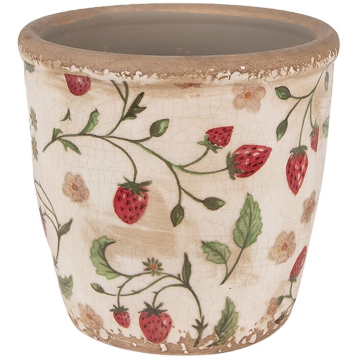 Clayre & Eef 6CE1631S Maceta para Interior Beige Rojo Ø 13x13 cm