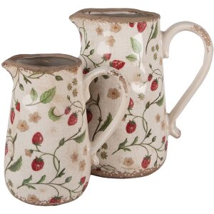 Clayre & Eef 6CE1633L Jarra Decorativa Cerámica Rojo Beige 21x15x23 cm Estilo Campestre