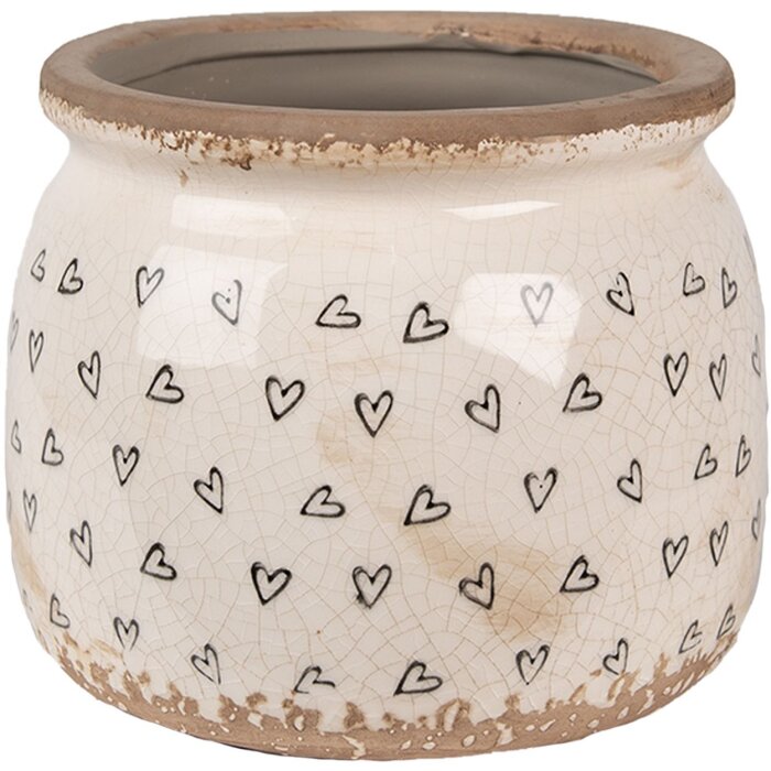 Clayre & Eef 6CE1653M Macetero para Interior Beige Negro Ø 16x13 cm