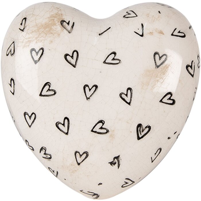 Clayre & Eef 6CE1656 Corazón Decorativo Beige Negro 11x11x4 cm