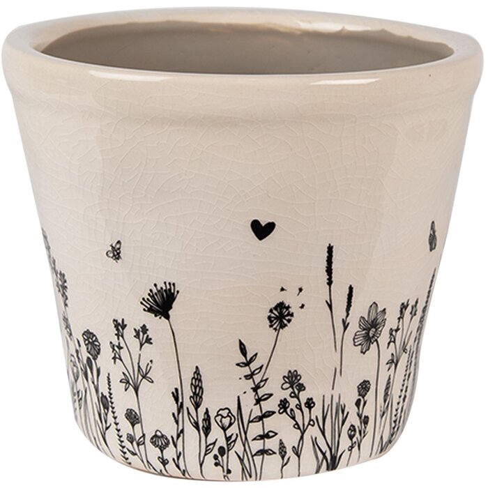 Clayre & Eef 6CEFAF0001S Macetero para Interior Beige, Negro Ø 12x11 cm