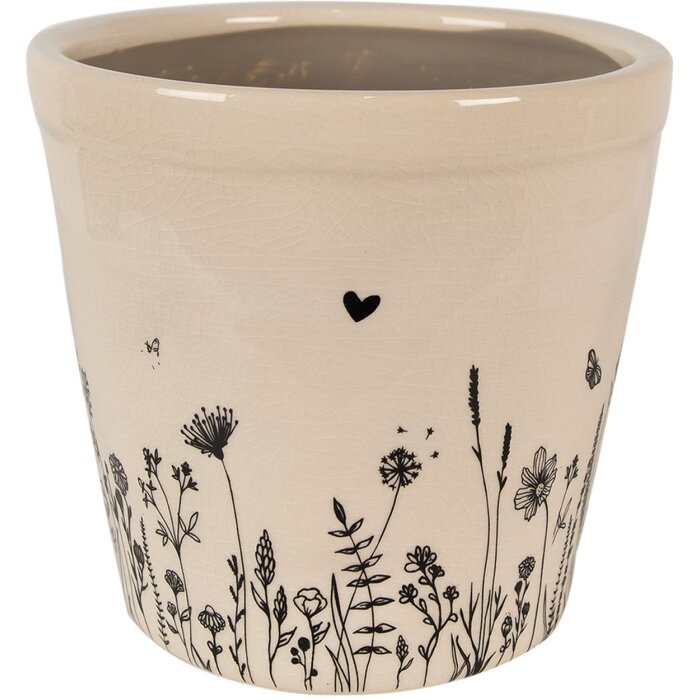 Clayre & Eef 6CEFAF0001XL Macetero para Interior Beige, Negro Ø 21x20 cm