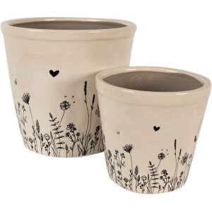 Clayre & Eef 6CEFAF0001XL Macetero para Interior Beige, Negro Ø 21x20 cm