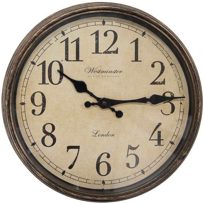 Clayre & Eef 6KL0806 Reloj de Pared Marrón Ø 30 cm estilo country cristal plástico