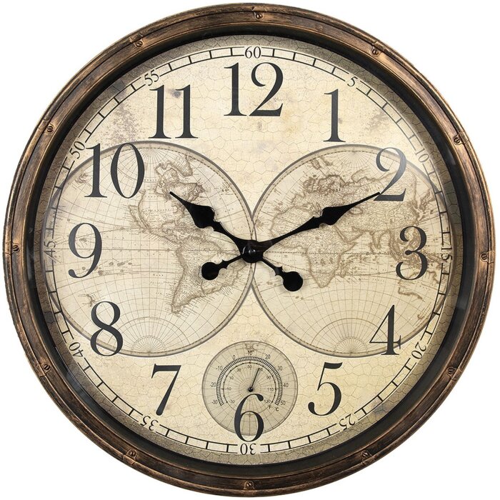 Clayre & Eef 6KL0813 Reloj de Pared Marrón Beige Ø 50x5 cm - 1xAA