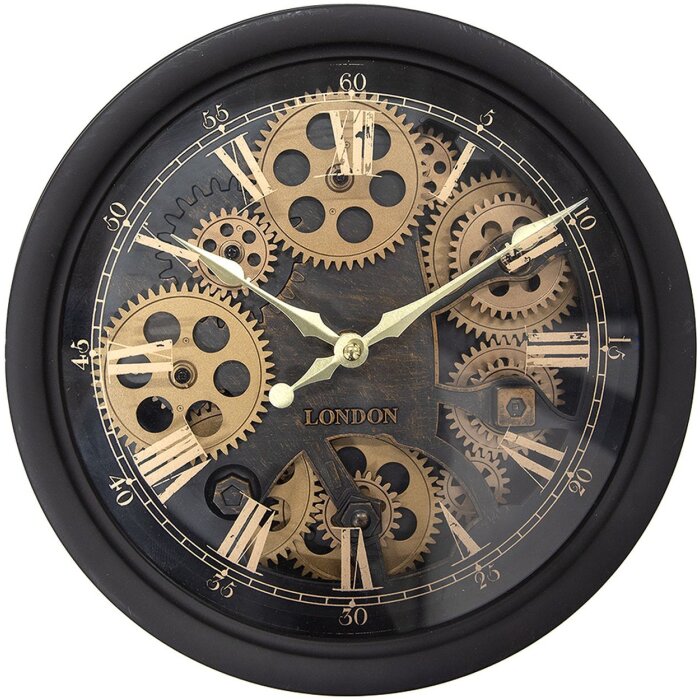 Clayre & Eef 6KL0818 Reloj de Pared Negro Marrón Ø 30x8 cm - 3xAA
