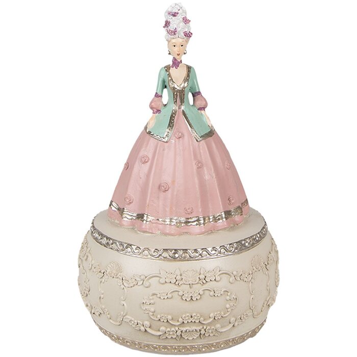 Clayre & Eef 6PR3898 Caja de Música Rosa, Blanca Ø 12x19 cm