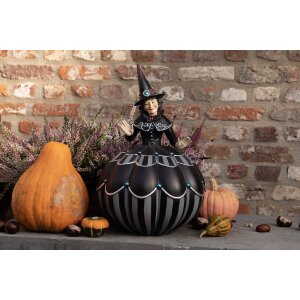 Clayre & Eef 6PR3907 Decoración Bruja sobre Calabaza Negro, Gris Ø 27x39 cm
