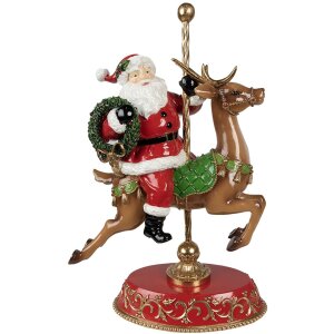 Decoración navideña estatua Papá Noel sobre reno rojo, marrón 29x14x46 cm