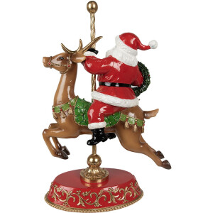 Decoración navideña estatua Papá Noel sobre reno rojo, marrón 29x14x46 cm